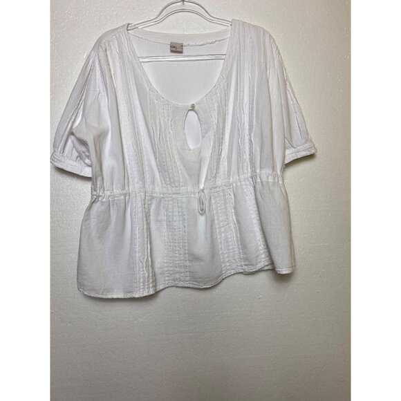 White Short-Sleeve Peplum Blouse 100% Medium Cotton Casual Top Boho Shirt Casual - Picture 1 of 4